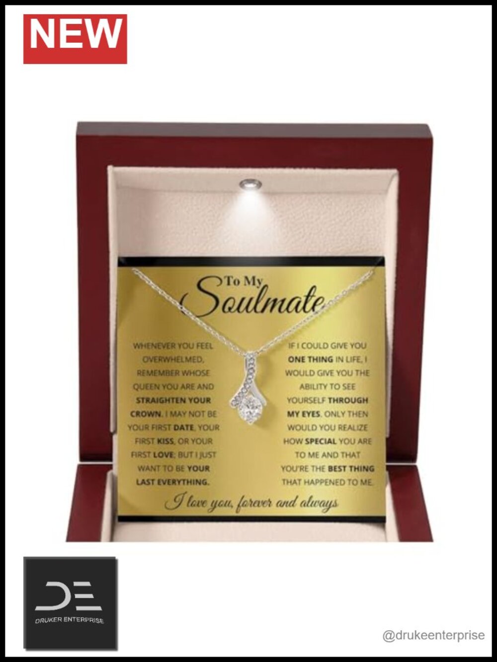Soulmate Heart Pendant Necklace Stainless Steel 18 inch Wife Gift